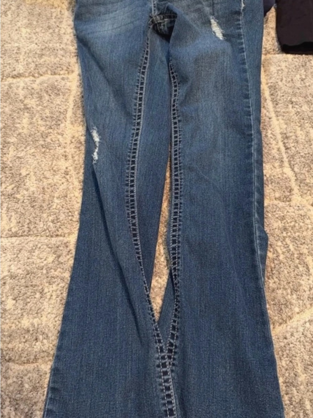 Wallflower Women's Dark Blue Flare Jeans with Light Distressing